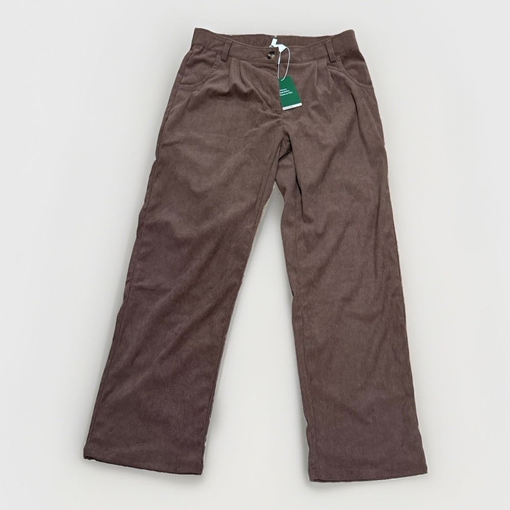 Halara Corduroy Pleated Pants Women Size Large Tall Brown Elastic Waist Boho NEW